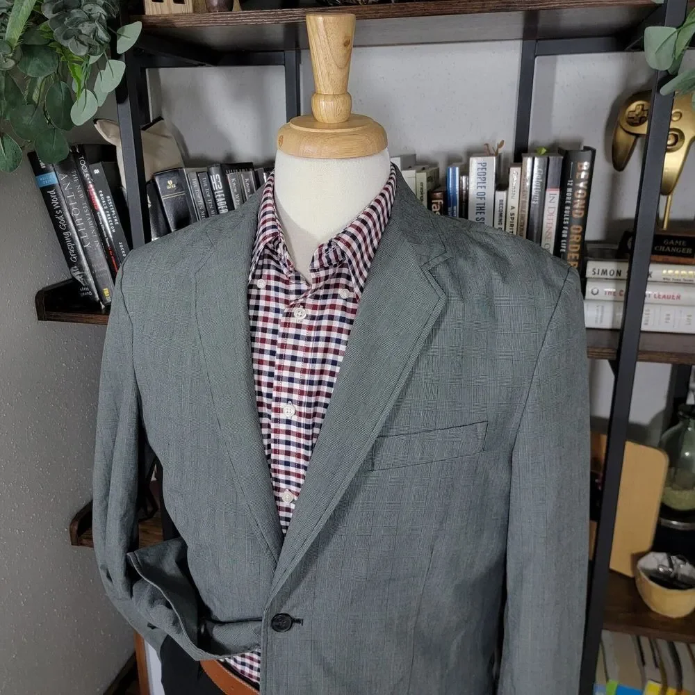 Express Men's Sport Coat‎ Blazer Two Button Gray Plaid Cotton Size 42L